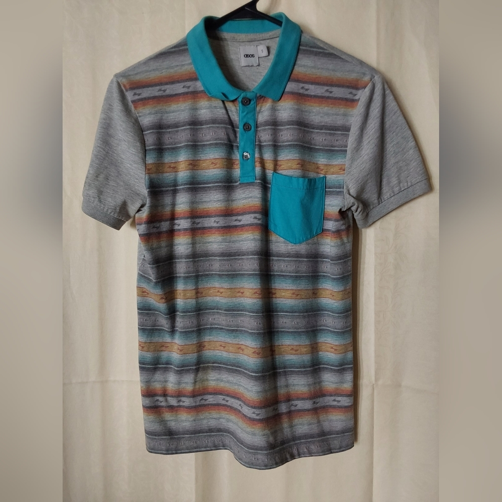 Asos Shirts, Men's Teal and Gray Asos Southwest Print Collard Shirt ,Size Small